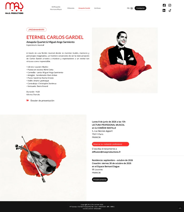 Version espagnole du site MAS Productions