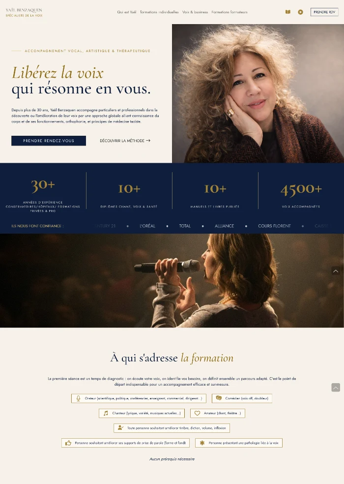 Page d'accueil du site de Yaël Benzaquen, reconstruit hors plateforme